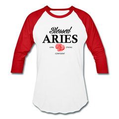 Blessed Aries Unisex Baseball T-Shirt white red - Loyalty Vibes