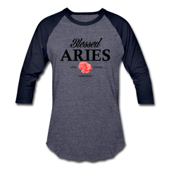 Blessed Aries Unisex Baseball T-Shirt heather blue navy - Loyalty Vibes