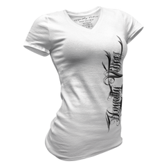 Women's Street Style Magnitude Logo V-Neck Tee White - Loyalty Vibes